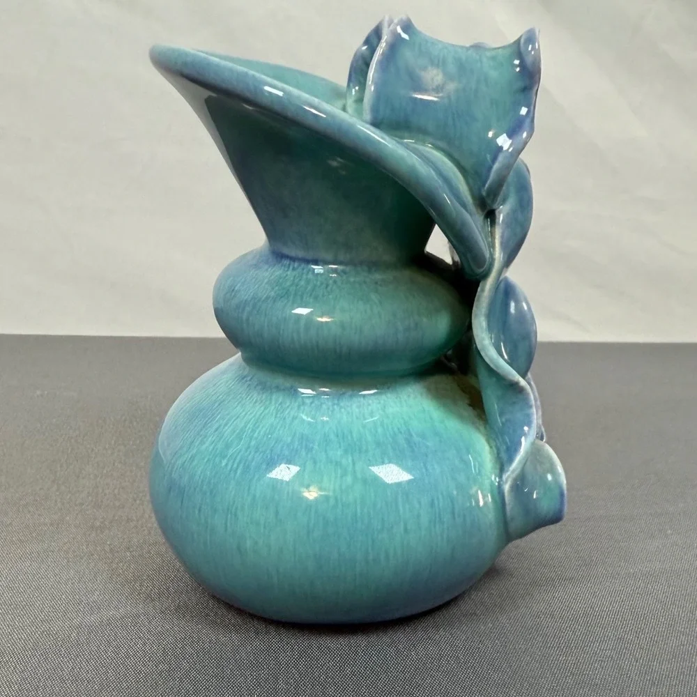 Turquoise Blue Ceramic Bow Vase‎ Vintage Studio Pottery Unique Accent Decor